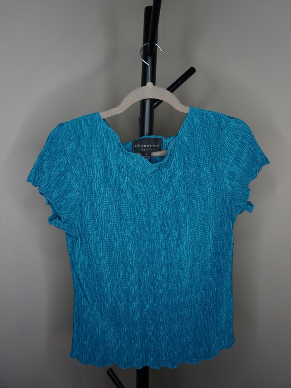 Vintage Y2K Connected Apparel Teal Textured Short Sleeve Stretch Top Size S